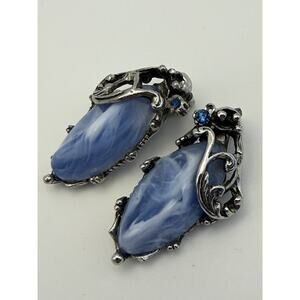 Vintage Fantasy Blue Cabochons Lucite 60s Blue Accents Clip On Earrings